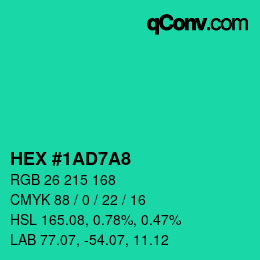 颜色代码: HEX #1AD7A8 | qconv.com