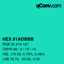 Color code: HEX #1ADBBB | qconv.com