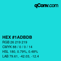 颜色代码: HEX #1ADBDB | qconv.com
