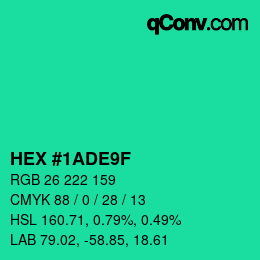 Color code: HEX #1ADE9F | qconv.com