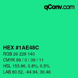 Color code: HEX #1AE48C | qconv.com