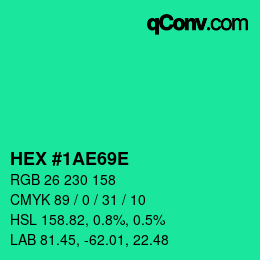 颜色代码: HEX #1AE69E | qconv.com