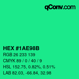 Color code: HEX #1AE98B | qconv.com