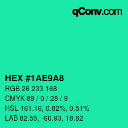 Color code: HEX #1AE9A8 | qconv.com