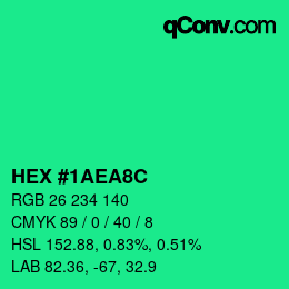 颜色代码: HEX #1AEA8C | qconv.com