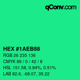 颜色代码: HEX #1AEB88 | qconv.com