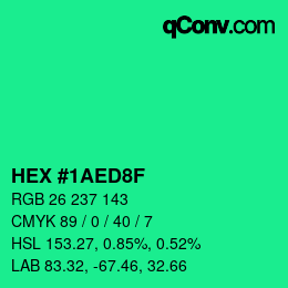 Color code: HEX #1AED8F | qconv.com