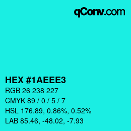 Color code: HEX #1AEEE3 | qconv.com