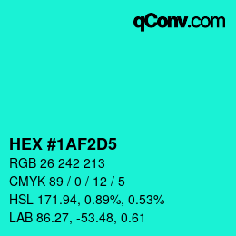 Color code: HEX #1AF2D5 | qconv.com