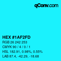 Color code: HEX #1AF2FD | qconv.com