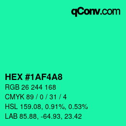 カラーコード: HEX #1AF4A8 | qconv.com