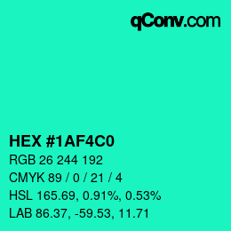 Color code: HEX #1AF4C0 | qconv.com
