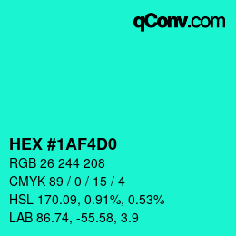 颜色代码: HEX #1AF4D0 | qconv.com