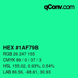 Color code: HEX #1AF79B | qconv.com