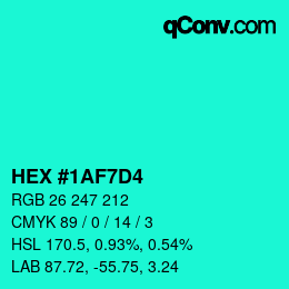 Color code: HEX #1AF7D4 | qconv.com