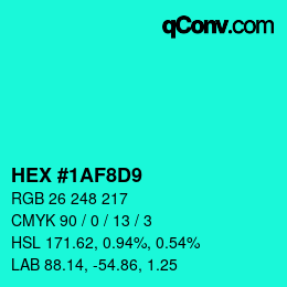 カラーコード: HEX #1AF8D9 | qconv.com