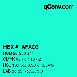 Color code: HEX #1AFAD3 | qconv.com