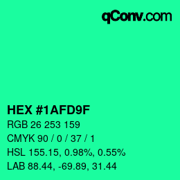 Color code: HEX #1AFD9F | qconv.com
