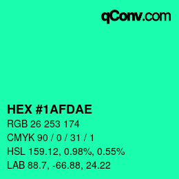 Color code: HEX #1AFDAE | qconv.com