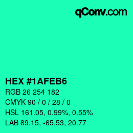 カラーコード: HEX #1AFEB6 | qconv.com