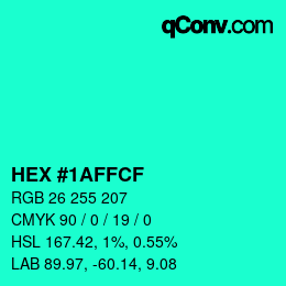 Color code: HEX #1AFFCF | qconv.com