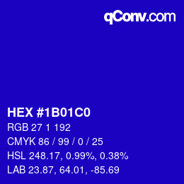 Color code: HEX #1B01C0 | qconv.com