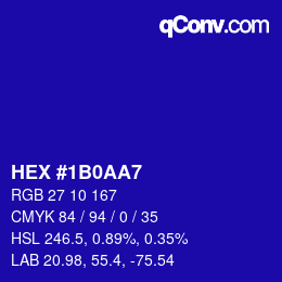Color code: HEX #1B0AA7 | qconv.com