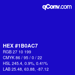 Color code: HEX #1B0AC7 | qconv.com