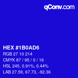 Color code: HEX #1B0AD6 | qconv.com