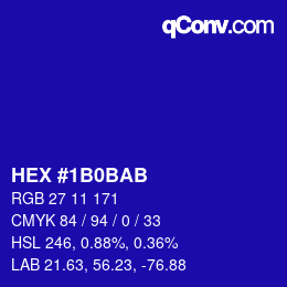 Color code: HEX #1B0BAB | qconv.com