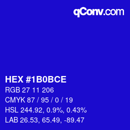 Color code: HEX #1B0BCE | qconv.com