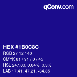 Color code: HEX #1B0C8C | qconv.com