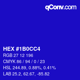 Color code: HEX #1B0CC4 | qconv.com