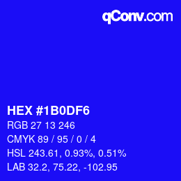 Color code: HEX #1B0DF6 | qconv.com