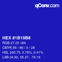 Color code: HEX #1B19B8 | qconv.com