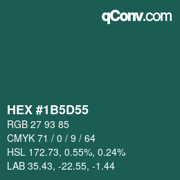 カラーコード: HEX #1B5D55 | qconv.com
