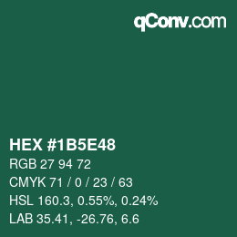 Farbcode: HEX #1B5E48 | qconv.com