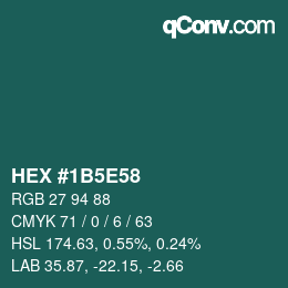 Farbcode: HEX #1B5E58 | qconv.com