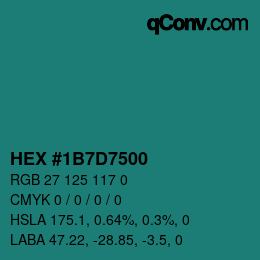 Farbcode: HEX #1B7D7500 | qconv.com