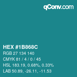 Color code: HEX #1B868C | qconv.com