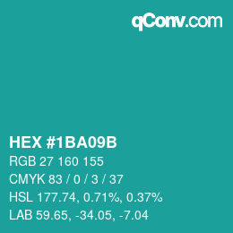 カラーコード: HEX #1BA09B | qconv.com