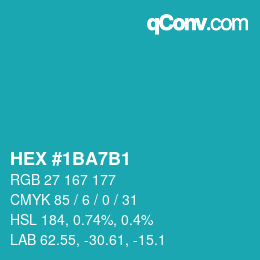 颜色代码: HEX #1BA7B1 | qconv.com
