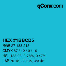 颜色代码: HEX #1BBCD5 | qconv.com