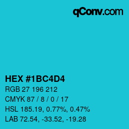 カラーコード: HEX #1BC4D4 | qconv.com
