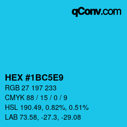 Farbcode: HEX #1BC5E9 | qconv.com