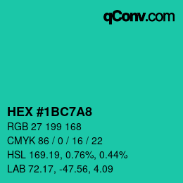 颜色代码: HEX #1BC7A8 | qconv.com