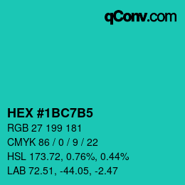 カラーコード: HEX #1BC7B5 | qconv.com