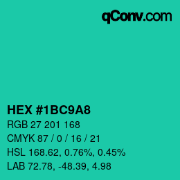 カラーコード: HEX #1BC9A8 | qconv.com