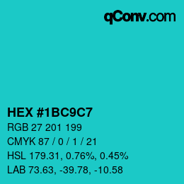 Color code: HEX #1BC9C7 | qconv.com