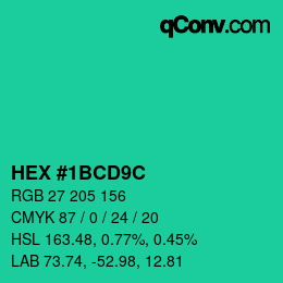 カラーコード: HEX #1BCD9C | qconv.com
